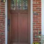 Craftsman style front door with sidelights