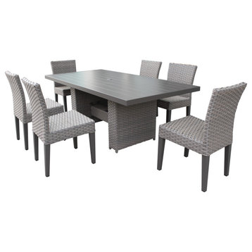 Florence Rectangular Patio Dining Table, 6 Armless Chairs Grey Stone