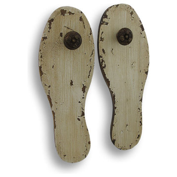 Distressed Finish Antique White Wooden Shoe Sole Wall Pegs