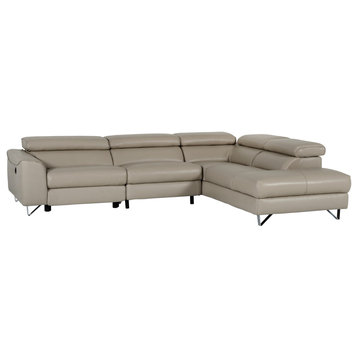 Divani Casa Versa Light Taupe Eco-Leather Chaise Sectional With Recliner, Right