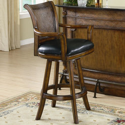 Coaster 100174 Brown Bar Stool with Faux Wicker Back Leather Seat - Dining Sets