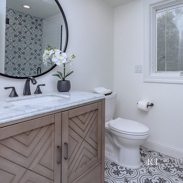 Black, White, and Wood Bathroom