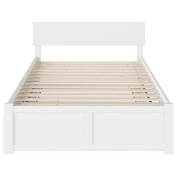 Full Platform Bed, Flat Panel Foot Board & Full Size Urban Trundle Bed, White
