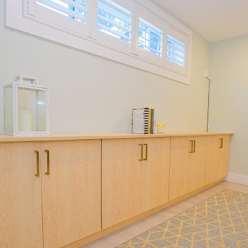 Long Wood Storage Cabinets Beneath Basement Windows | The Junction