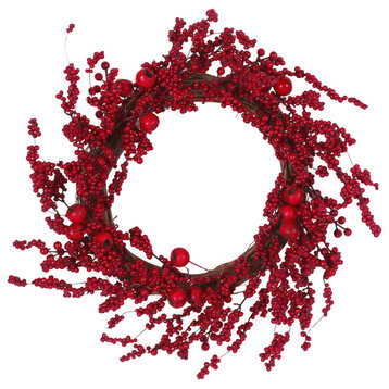 Geddes 23.5" Mixed Berry Artificial Wreath, Red
