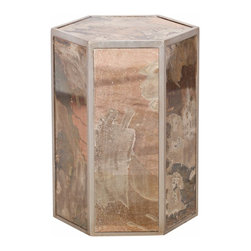 Worlds Away Marcelo Antique Mirror Silver Leaf Side Table - Bathroom Mirrors