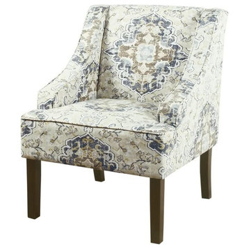 Traditional Accent Chair, Oversized Seat With Swoop Arms, Medallion Off White