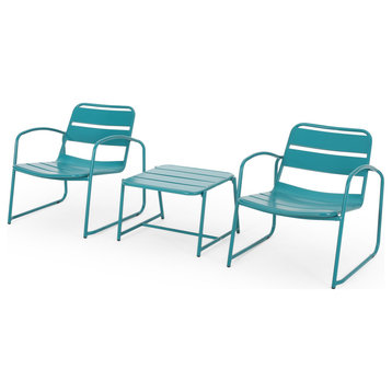 Glass Outdoor Modern 2 Seater Chat Set, Matte Teal
