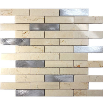 Cream Crema Marfil Marble Brick Joint Mosaic Tile, 12"x13.75"