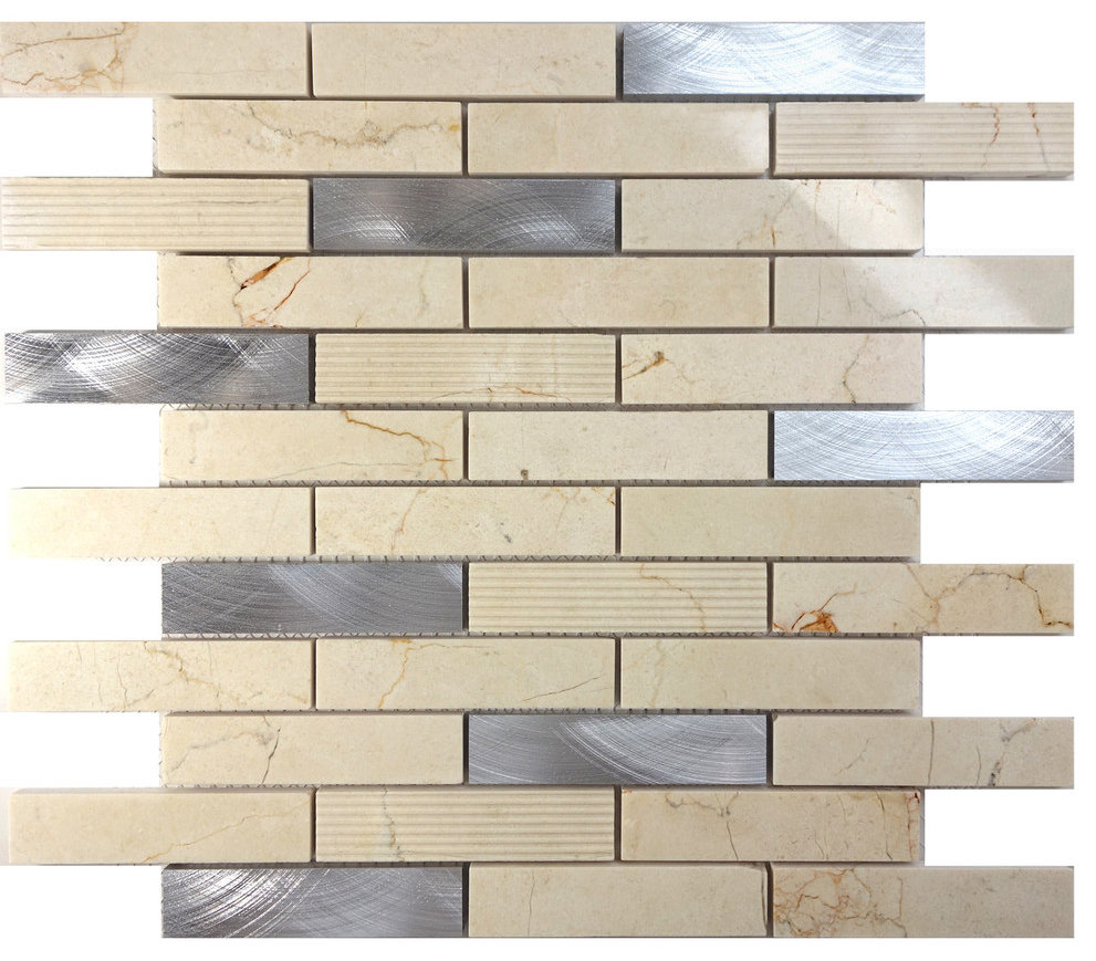Cream Crema Marfil Marble Brick Joint Mosaic Tile, 12