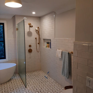 Luxury onsuite guest bathroom with NuHeat heated floor.