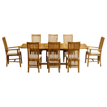 9-Piece Semi Rectangular Teak Wood Balero Table/Chair Set With Cushions