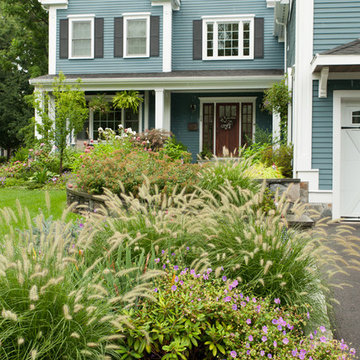 Grasses and perennials dress up the entrance