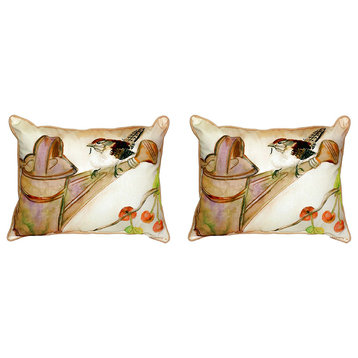 Pair of Betsy Drake Carolina Wren Small Outdoor/Indoor Pillows 12 Inch X 12 Inc