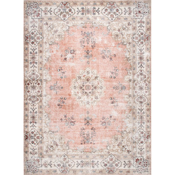 nuLOOM Ren Machine Washable Vintage Floral Traditional Area Rug, Peach 6'x9'