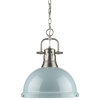 Duncan 1-Light Pendant With Chain, Pewter With Seafoam Shade