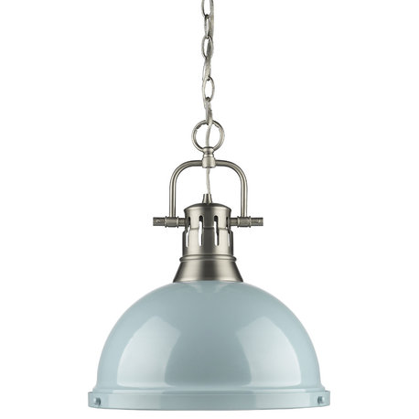 Duncan 1-Light Pendant With Chain, Pewter With Seafoam Shade