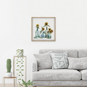"Sunflowers in Blue Vase" Framed Painting Print