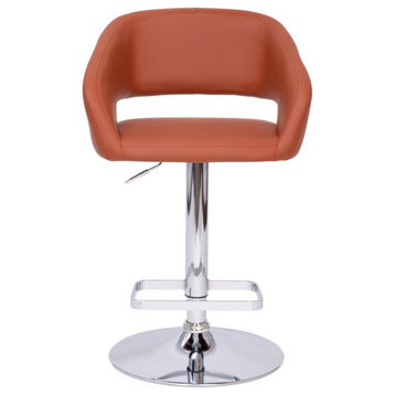 Erik Contemporary Vinyl Adjustable Height Barstool with Rounded Mid-Back, Cognac