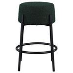 Meridian Furniture - Avalon Counter Stool, Green, Counter Stool - Give your kitchen or dining area a contemporary makeover with this Avalon green boucle fabric counter stool. With its matte black iron frame and rich green boucle fabric, this stool is both sturdy and stylish. This stool is counter height, making it the perfect addition to your breakfast bar or high dining table. A round foot iron foot rest curves around its legs, ensuring your feet don't dangle or grow tired while you sit, and its contemporary design is just right for the modern home.
