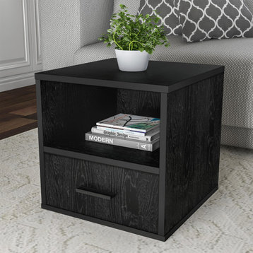Stackable Cube End Table Contemporary Minimalist Modular Accent With Drawer