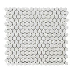 Merola Tile Penny Round White Porcelain Mesh-Mounted Mosaic Tile - Mosaic Tile