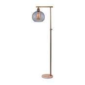63" Stationary Down Bridge Metal & Glass Floor Lamp, Brushed Steel