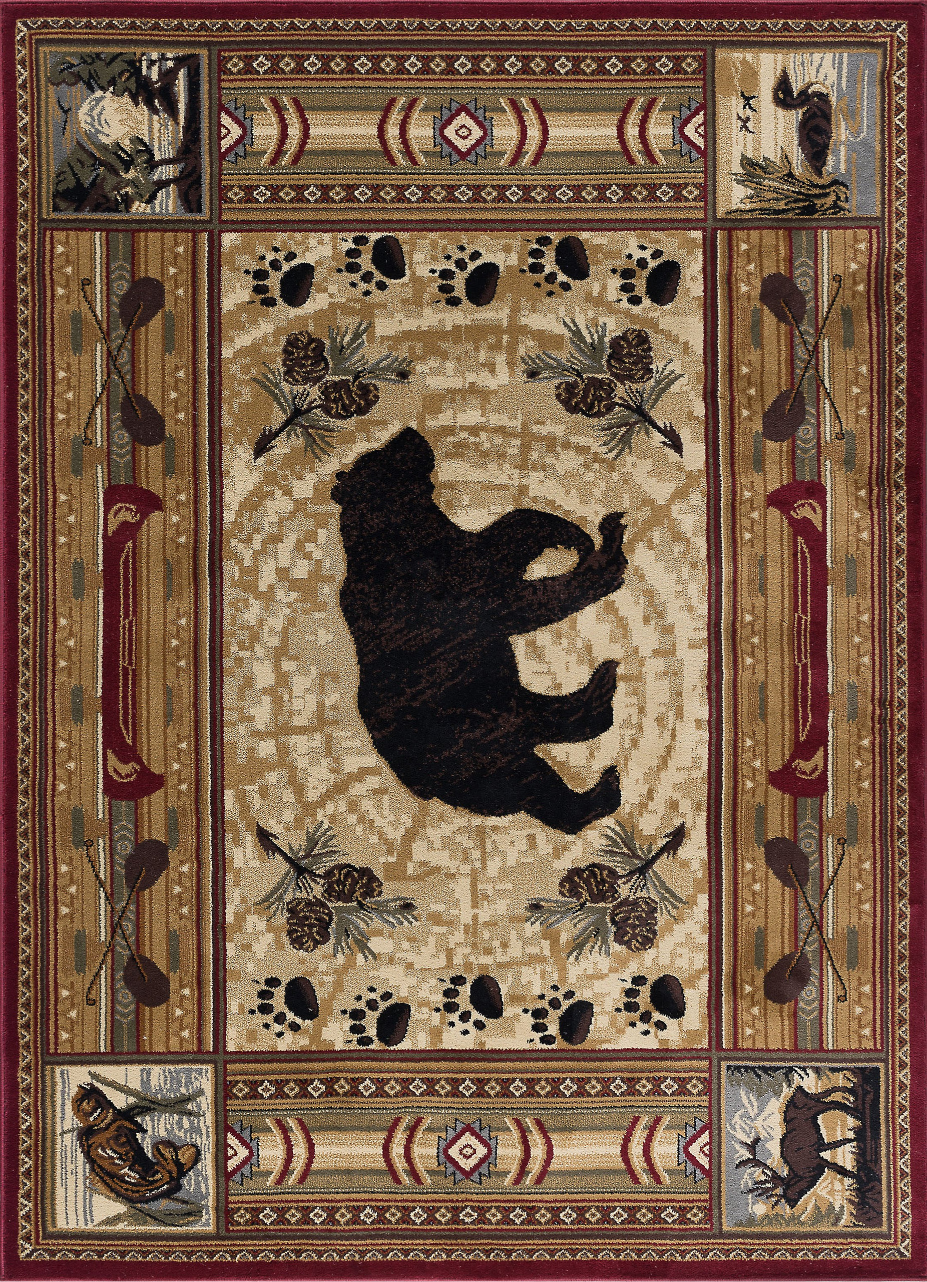 Black Bear Novelty Lodge Pattern Red Rectangle Area Rug, 4'x5', 4' x 6 ...