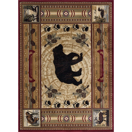 Black Bear Novelty Pattern Lodge Area Rug, Brown, 5'3'' X 7'3''