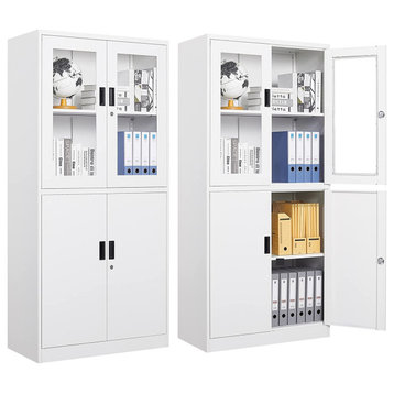 Metal Storage Cabinet 71" Cabinet, Locking Door & 2 Adjustable Shelves, Whtie