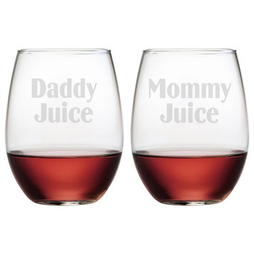 Mommy and Daddy Juice 2-Piece Stemless Wine Glass Set