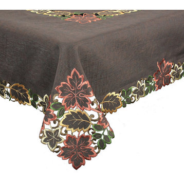 Dainty Leaf Embroidered Cutwork Fall Tablecloth, 65"x118"