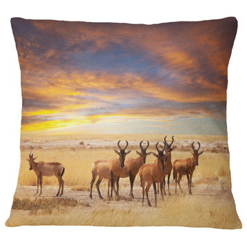 Herd of Antelope in Etosha Park African Landscape Printed Throw Pillow, 16"x16"