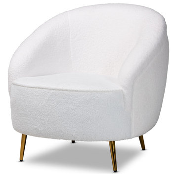 Emeline Contemporary White Boucle and Gold Finished Metal Accent Chair