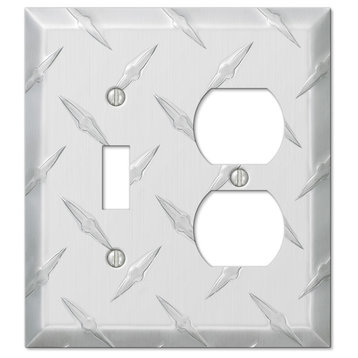Diamond Plate Aluminum 1-Toggle, 1-Duplex Wall Plate