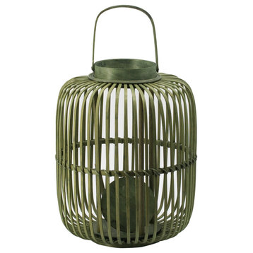Bamboo Candle Lantern With Handle D13x17"