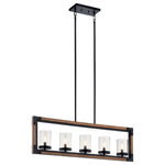 Kichler - Kichler Marimount 5 Light Linear Chandelier in Auburn Stained with Clear Glass - Warm and welcoming tones give the Marimount 5 light linear chandelier a vintage feel. The wood-look structure offers weathered style in a rich Auburn finish, framed in Black metal. Clear glass shades assure the light shines through.