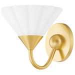 Mitzi - 1 Light Wall Sconce, Aged Brass - Softly ruffled opal etched glass shades mounted on slender, curved arms give this stylish design a sculptural feel whether hanging from the ceiling or mounted on the wall. The Textured White finish produces a clean, monochromatic effect, while the Aged Brass finish option adds a hint of shine. Mounted for uplight and available as a wall sconce, bath, or chandelier, Kelsey works in spaces throughout the home. Part of our Home Ec. x Mitzi Tastemakers collection."