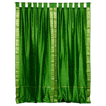 Lined-Forest Green  Tab Top  Sheer Sari Curtain / Drape  - 60W x 84L - Pair
