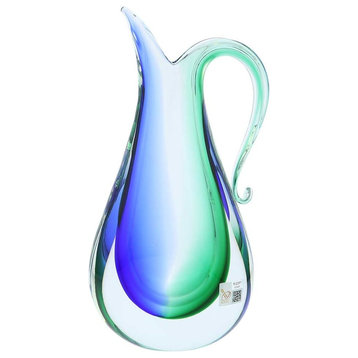 GlassOfVenice Murano Glass Sommerso Pitcher Vase - Green Blue