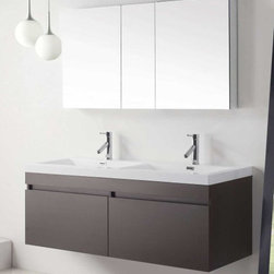 55 inch Wall Mounted Double Sink Bathroom Vanity Wenge Finish - Bathroom Vanities And Sink Consoles