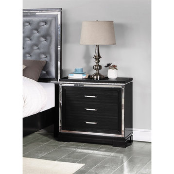 Pemberly Row Contemporary 3-Drawer Wood Nightstand in Black Finish
