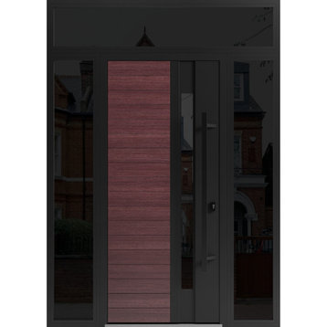 Exterior Prehung Door Ronex 02 Red Oak 2 Side & Top Exterior Window Left Hand