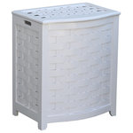 Oceanstar - Oceanstar Bowed Front Veneer Wood Laundry Hamper With Interior Bag, White - Contemporary design for your bed or bath by adding this laundry hamper to your home decor. This laundry hamper is a solid wood construction hamper; it adds durability and elegance to any room and helps to keep your room neat and contemporary. This laundry hamper comes with a canvas bag and double hinges with hardware and other accessories to assemble. There are also rubber bumpers on the lid which help to prevent damage to the hamper. Two hand grips on the side makes it easy for you to carry your clothes to your laundry room or you can also take out the canvas bag to your laundry room. This beautiful hamper is functional while adds class and style to your room. Assembly required. Hamper Size: 24.25"H x 15"D x 20.25"W. Assemble weight: 13 lbs.