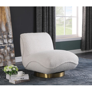 Geneva Boucle Fabric Upholstered Swivel Accent Chair, Cream