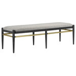 Currey and Company - Currey and Company 7000-0312 Bench, Cerused Black/ Brass Finish - The Visby Smoke Black Bench is made of solid oak in a cerused black finish with a linear brass accent in a brushed brass finish. The mid-century lines are enhanced by the rough ceruse treatment on the wood. The seat cushion of the black bench is shown here upholstered in a F0224 Arita Smoke fabric. It is reversible so that the Visby can be used either as a seat or a table. We offer the Visby as a bench in other finishes and fabric choices, and as ottomans. It is also available in muslin.