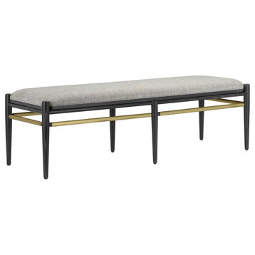 Currey and Company 7000-0312 Bench, Cerused Black/ Brass Finish