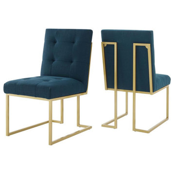 Privy Gold Stainless Steel Upholstered Fabric Dining Accent Chair Set of 2 -...