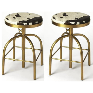 Home Square 2 Piece Adjustable Bar Stool Set in Black and Gold