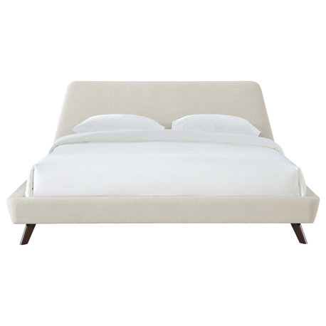 Henry Mid-Century Modern Upholstered Platform Bed, Beige, King